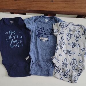 Blue and Gray Rocket Baby Onesies